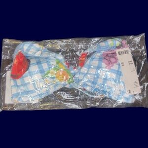 Urban Outfitters Blue Gingham Floral/Fruit Print Bikini Top